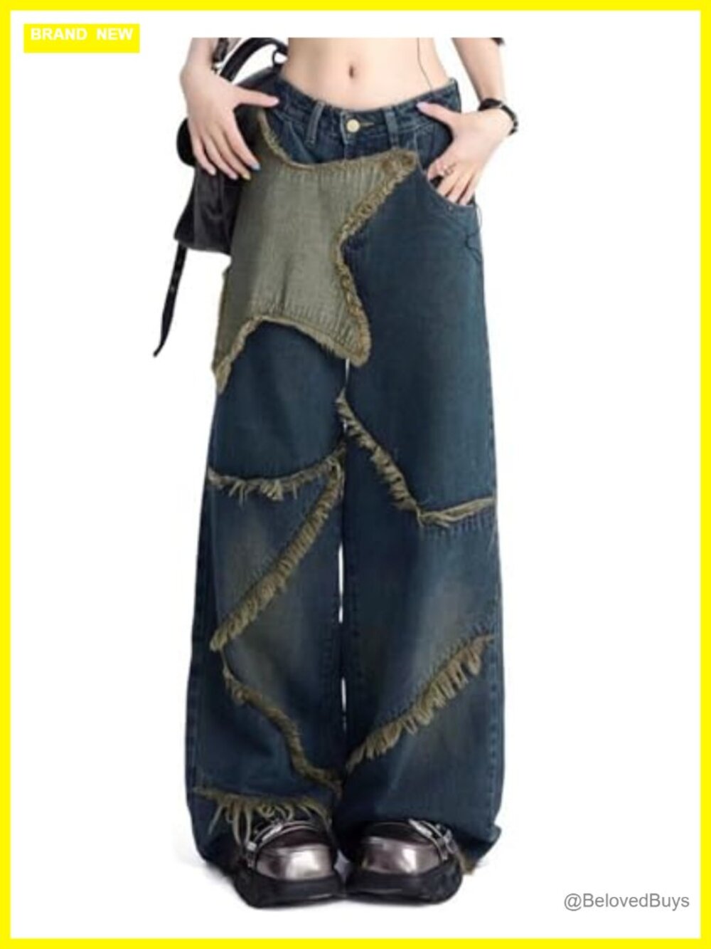 Womens Y2k Star Cargo Jeans Baggy Wide Leg Denim Pants